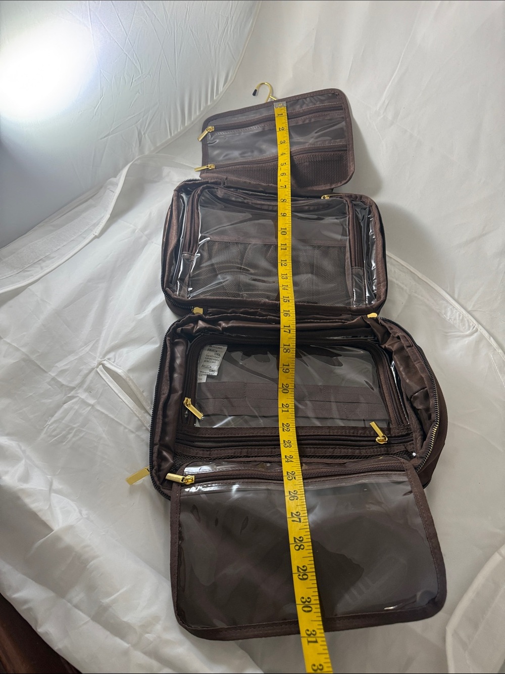 Joy Mangano Shimmering Brown Cosmetic Tote with Gold Plate - Picture 6 of 11